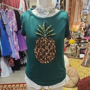 H &m Sequin Pineapple Green Top